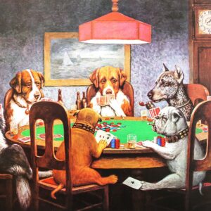 Dogs Playing Poker 12x14 canvas Art, (A Friend In Need )