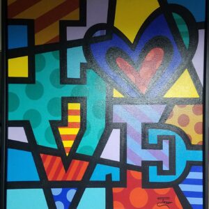 Love Pop Art by Jozza is Original oil Painting and Framed with black floater frame,(32 x32)