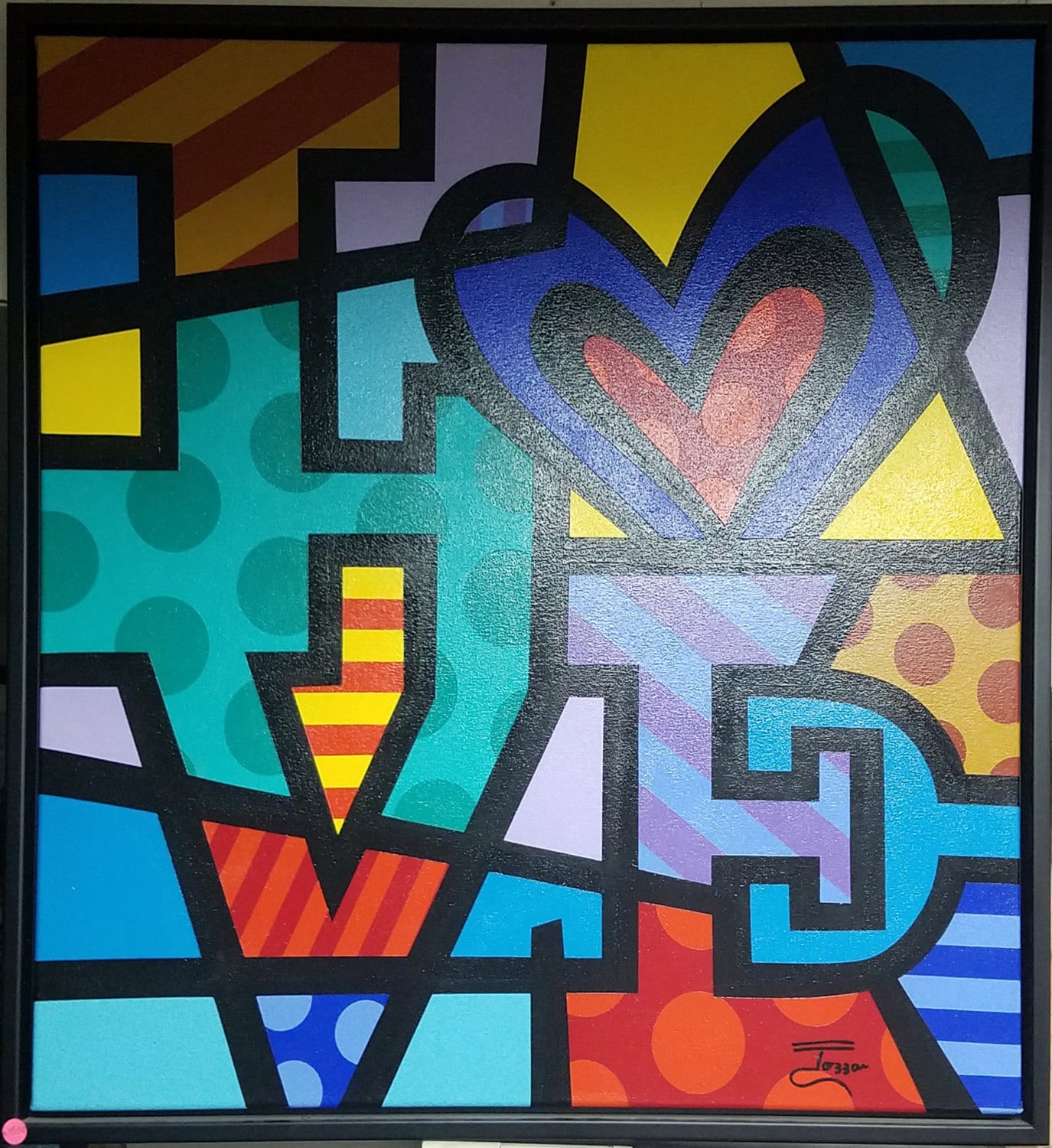 Love Pop Art by Jozza is Original oil Painting and Framed with black floater frame,(32 x32)