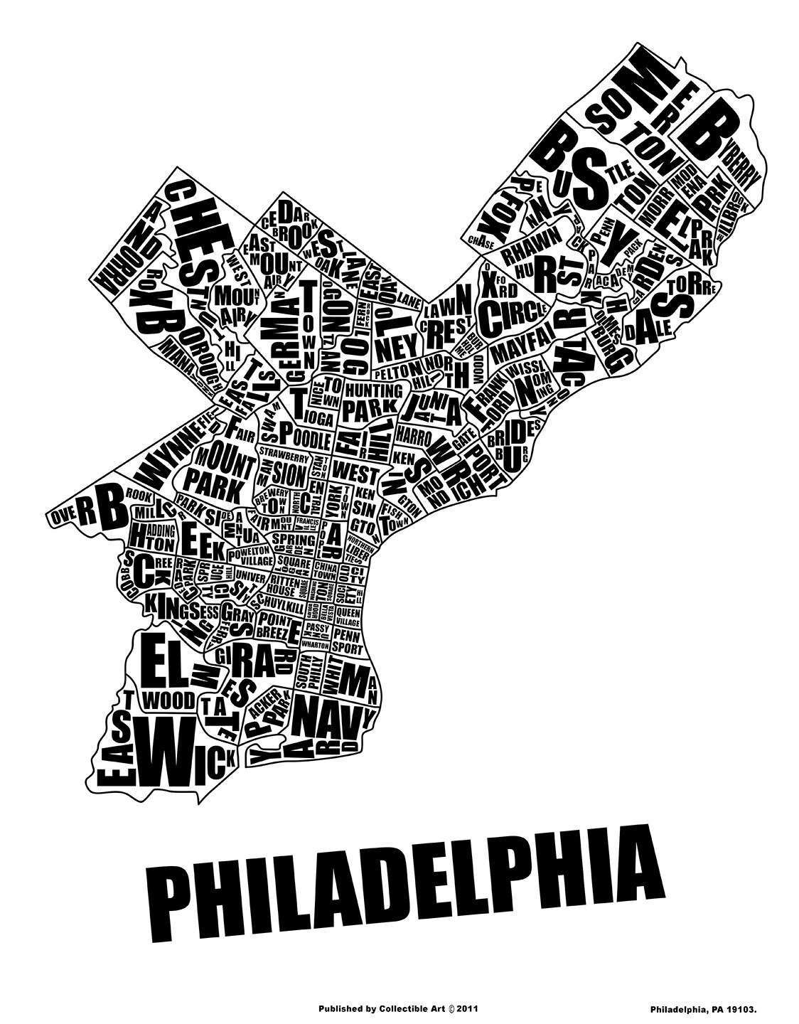 Philadelphia Neighborhood Map Giclee on paper