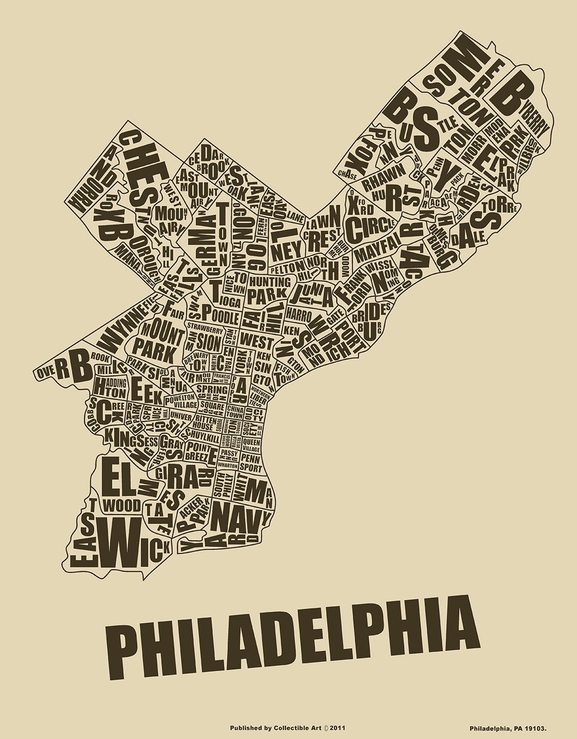 Philadelphia Neighborhood Map Giclee on paper - Image 2