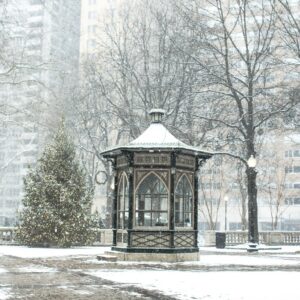 Snow At Philadelphia Rittenhouse square (20x27) Canvas Art