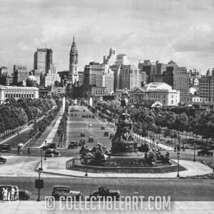 Philadelphia old center city from the Museum, Canvas Art (black And White).