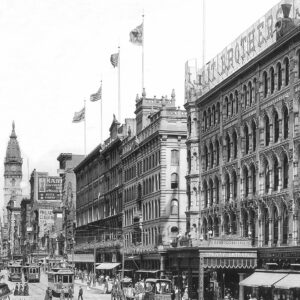 Philadelphia Market Street showing the city Hall (12 x14) Black and white ,Canvas Art.