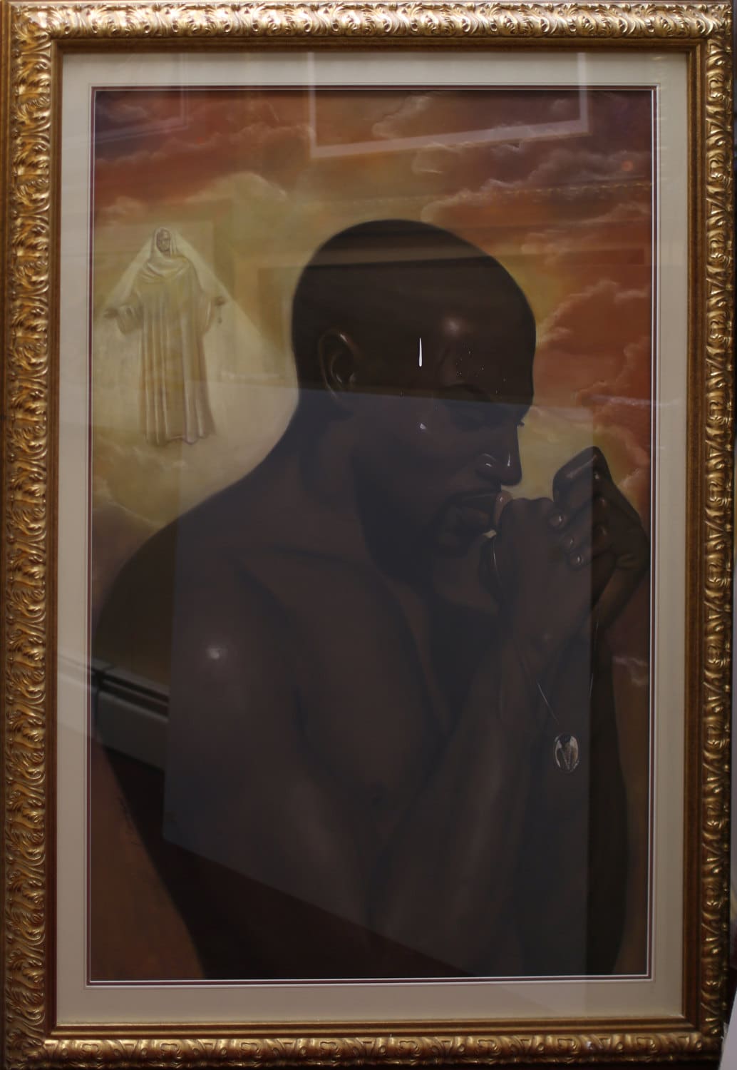 Praying for her is original pastel on acid free pastel paper by Laurie Cooper ,Framed And Matted (46x67) ,Black art,African American Art.