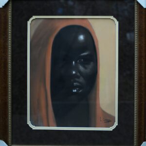 African Girl with orange scarf is Original Pastel By Laurie Cooper and Framed And Matted (28'' x32'')Black Art,African American Art.