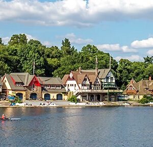 Philadelphia Boathouse Row at sunset,Prints,Canvas Art,Photography,Wall Art,Photo,Black and White.(12x36).