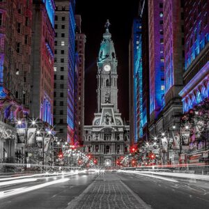 Philadelphia City Hall at Night Canvas Art (30x40) Black and White,Wall Art,Photo,Photography.