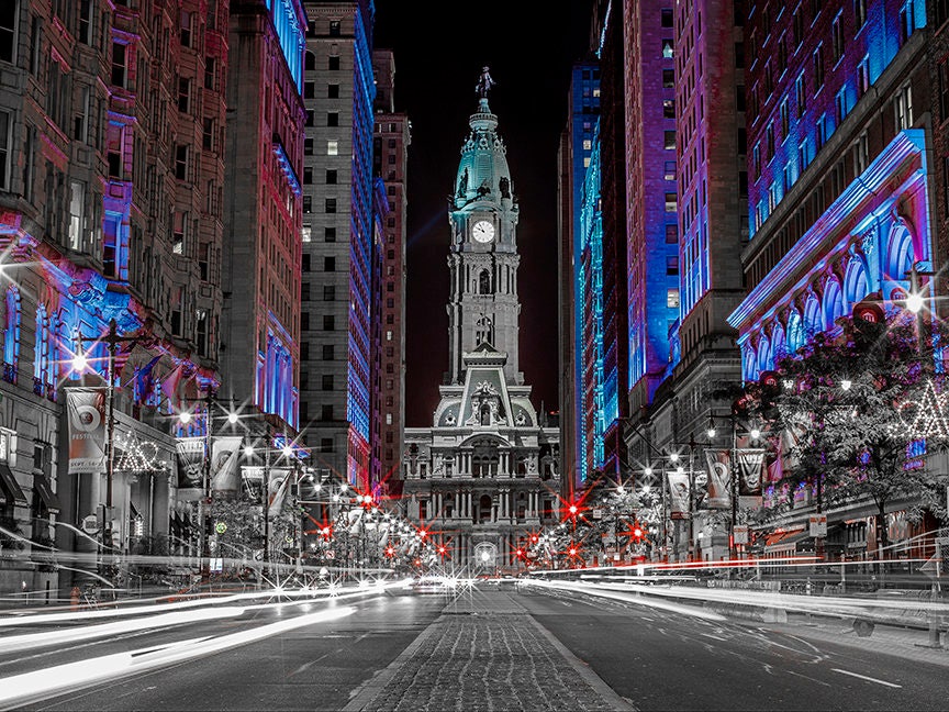 Philadelphia City Hall at Night Canvas Art (30x40) Black and White,Wall Art,Photo,Photography.