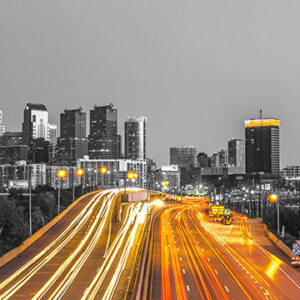 Philadelphia Skyline Panoramic From spring garden (20x60) Black and White.Half color
