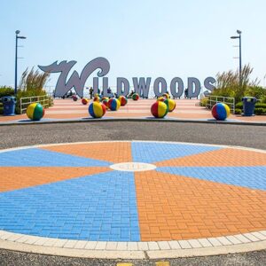 Photography Canvas Art of the Wildwood Nj sign featuring beach balls and the beach in the background.Canvas Art (20x40)