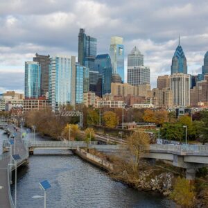 Photography Art of the Philadelphia skyline From South Street in Autumn,Canvas Art.Black and White.
