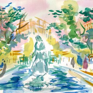 Woman Statue at RHSQ Park ,Original watercolors by Joe Barker (16x20)
