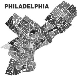 Philadelphia Neighborhood Typography Map (20x20) Black and White Map.