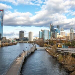 Photography Art of the Philadelphia skyline From South Street in Autumn,Canvas Art.Black and White.(30x40),wall Art.