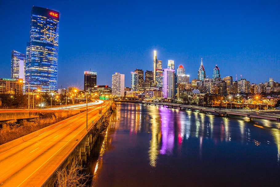 Photography Canvas Art of Philadelphia’s South street Bridge with street streaks (30x40)