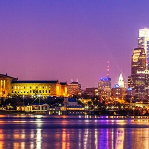 Philadelphia Skyline From Kelly Drive at Summer on Canvas ,(20x60) Wall Art,Philadelphia Art,Panoramic,Philadelphia Canvas,Black and white.