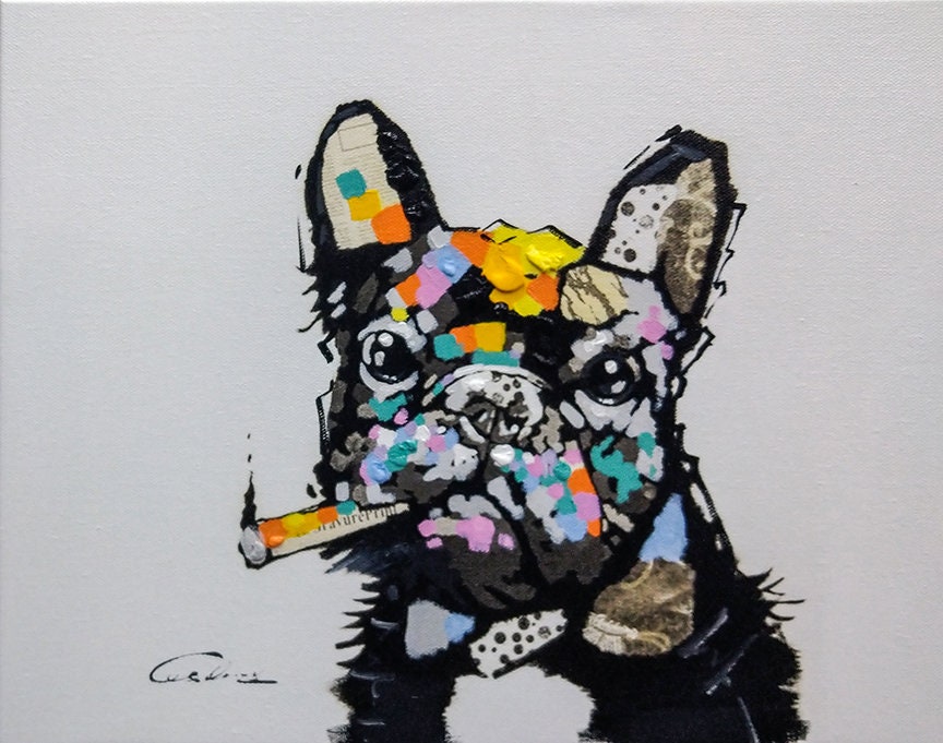 Original Oil painting for Dog ,Gallery wrapped and stretched with 1.5 wood