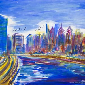 Original Art of the Philadelphia Skyline High Quality Acrylic on Canvas (20x30)