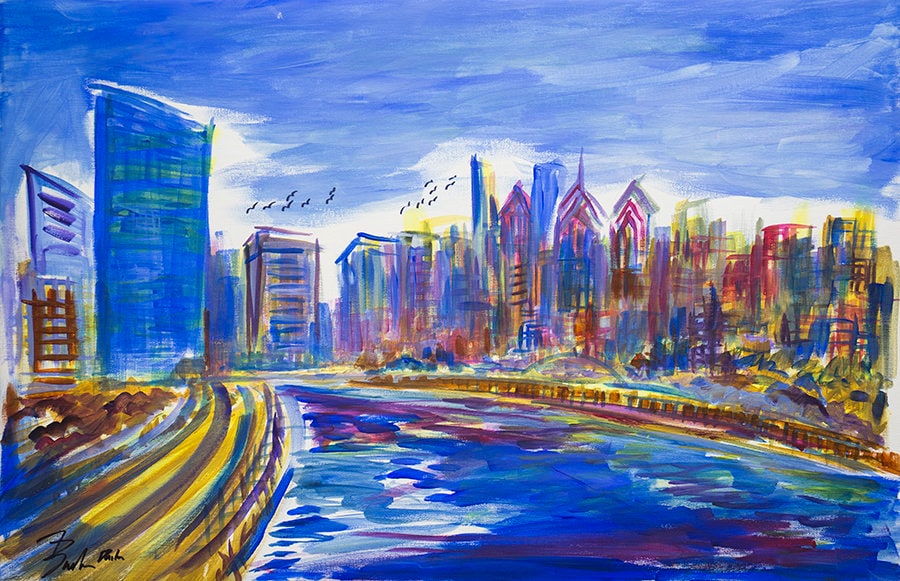 Original Art of the Philadelphia Skyline High Quality Acrylic on Canvas (20x30)