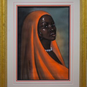 Lady with Orange Scarf is Original Pastel On Acid Free Paper (31x39) Framed And Matted