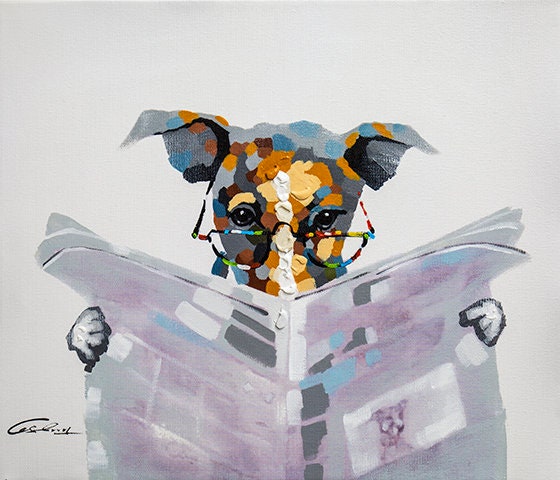 Dog Reading is giclee on Canvas And stretched with 1.5 wood