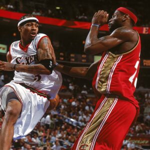 Iverson and LeBron James giclee on Canvas (Gallery Wrapped) Wall art,Man Cave