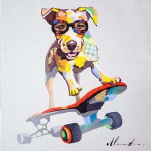 Skating Dog it Is Original Oil Painting on Canvas And Stretched with Wood 19''x 24''