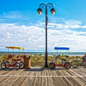 Ocean Carts At Board Walk is Giclee on Canvas (12x14)