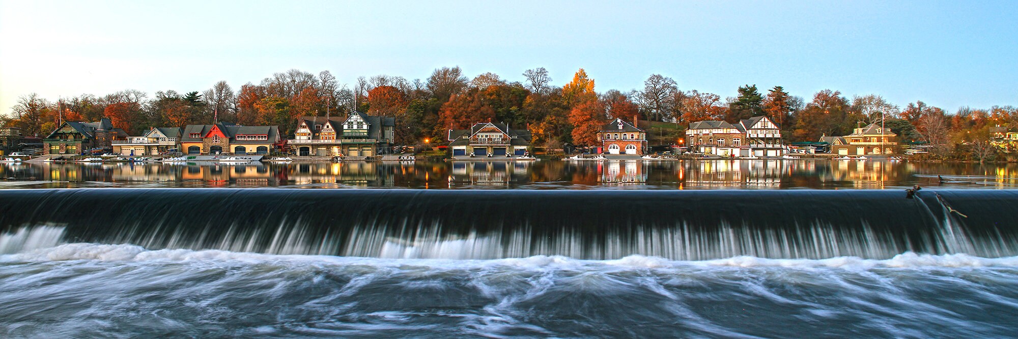 Photography Art Of Boat House Row with the Waterfall