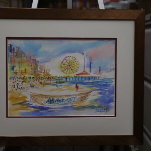 Original Watercolors Painting of the Margate  NJ Beach By the Artist Joe Barker,Framed And Matted