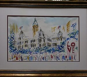 Original Watercolors Painting of the City Hall and LovePark By the Artist Joe Barker,Framed and Matted