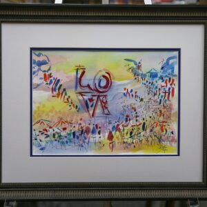 Original Watercolors Painting of the Philadelphia Love Park By the Artist Joe Barker,Framed and Matted