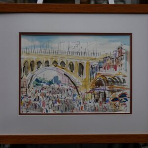 Original Watercolors Painting of the Manayunk Bridge By the Artist Joe Barker,Framed and Matted