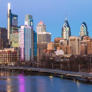 Philadelphia Skyline Panoramic From South Street Bridge Day Time Showing  the Schuylkill River Board Walk.(20x60) Canvas Art