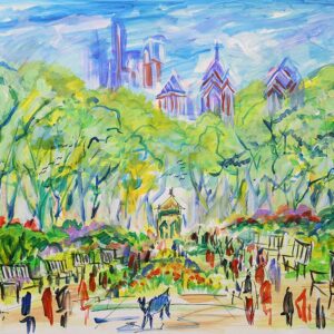 Original Painting acrylics On Canvas Philadelphia Ritten House Sq Park , By The Artist Jo Barker Stretched with wood and Framed