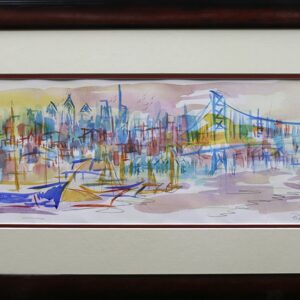 Original Watercolors Painting By The Artist Joe Barker Framed and Matted ,16''x30''