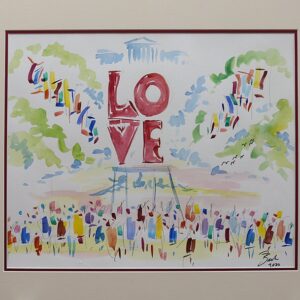 Original Watercolors Painting of Love Park by Joe Barker  (27 '' x 23'' )