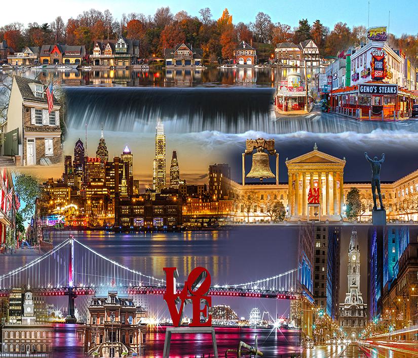 Philadelphia collage ,Call art,Canvas and Stretched with wood
